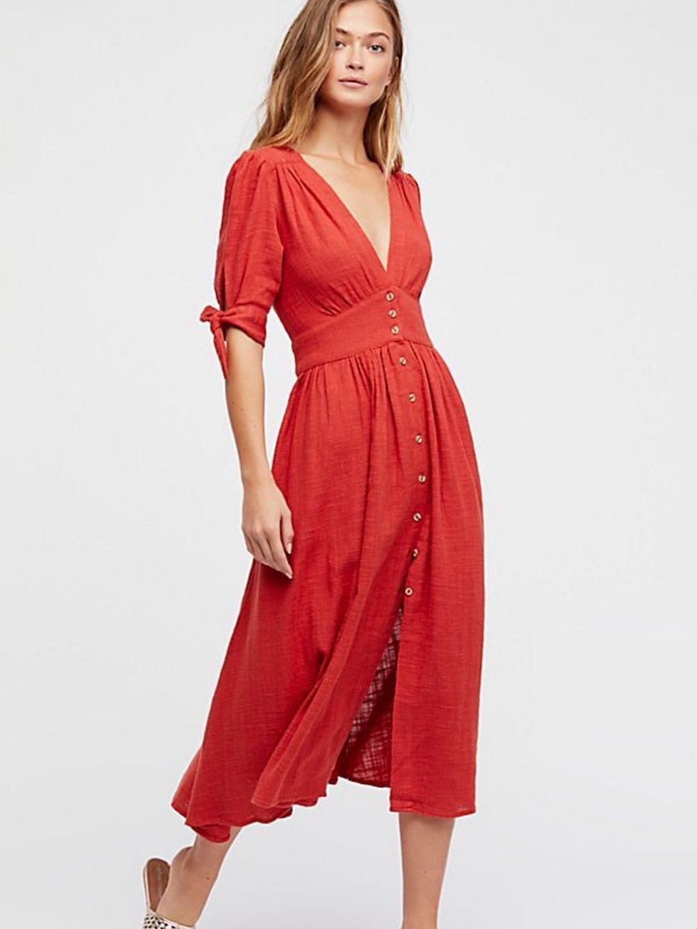 Free People Love Of My Life Midi Dress Tuscan Red XS